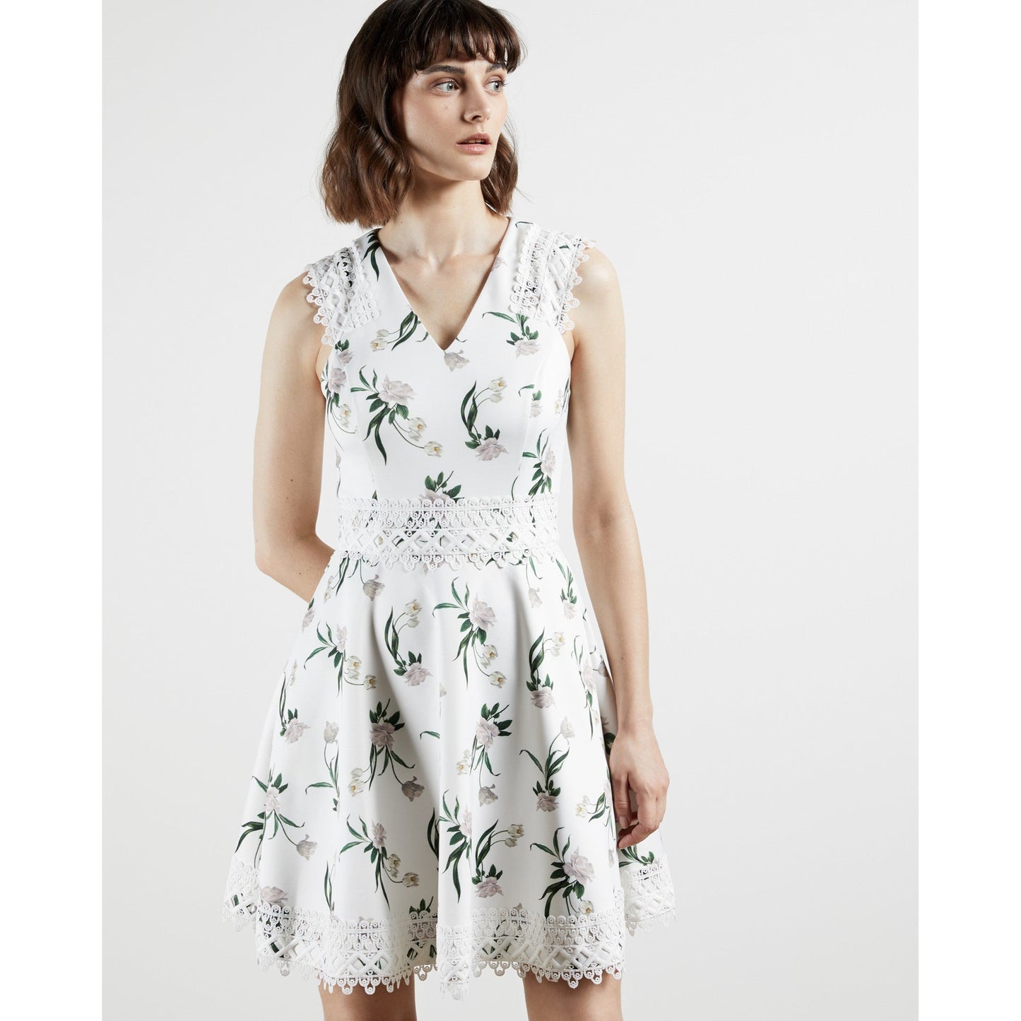 Women Nolla-Elderflower V-Neck Skater Dress - White