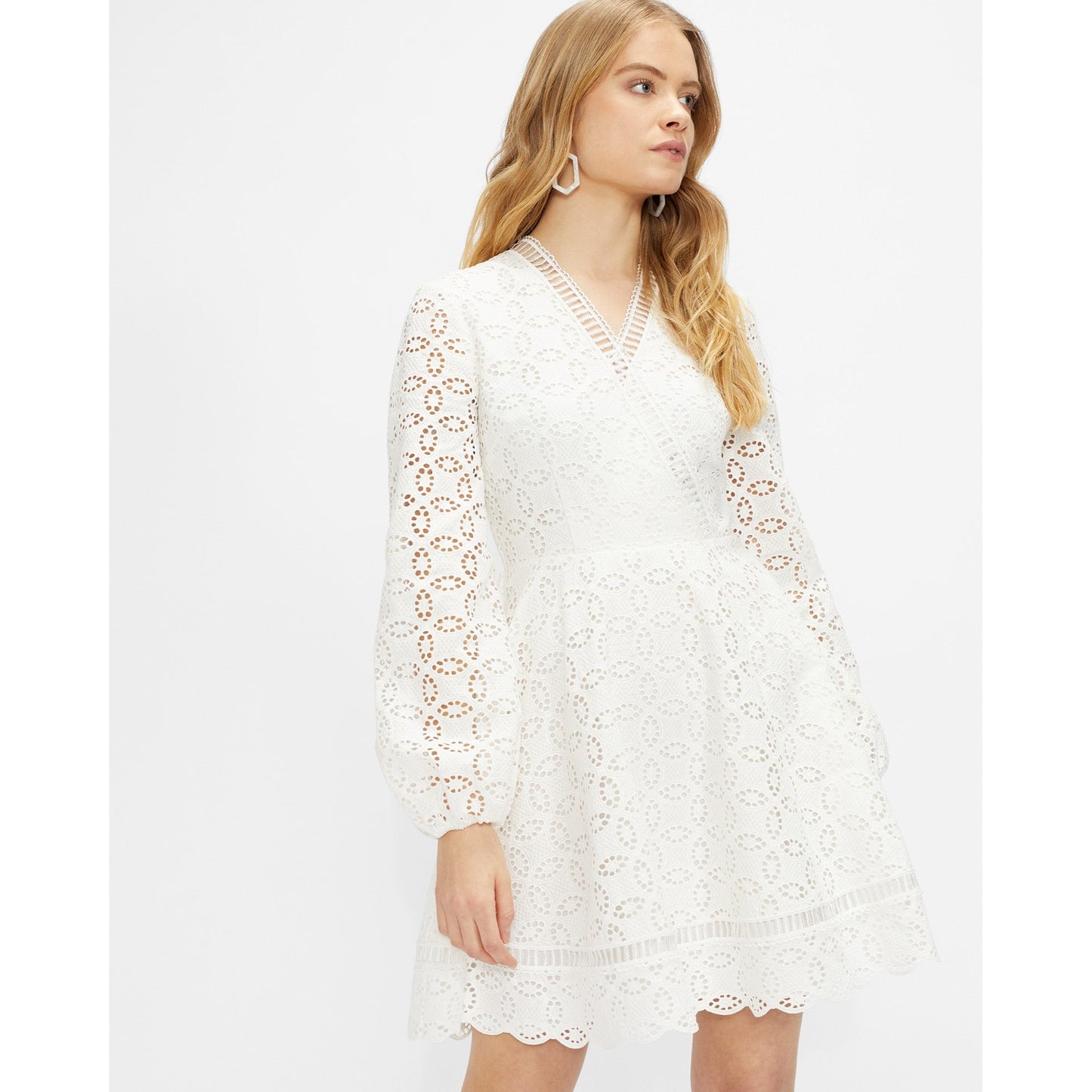 Women Liyaa-Broderie Long Sleeve Mini Dress - White