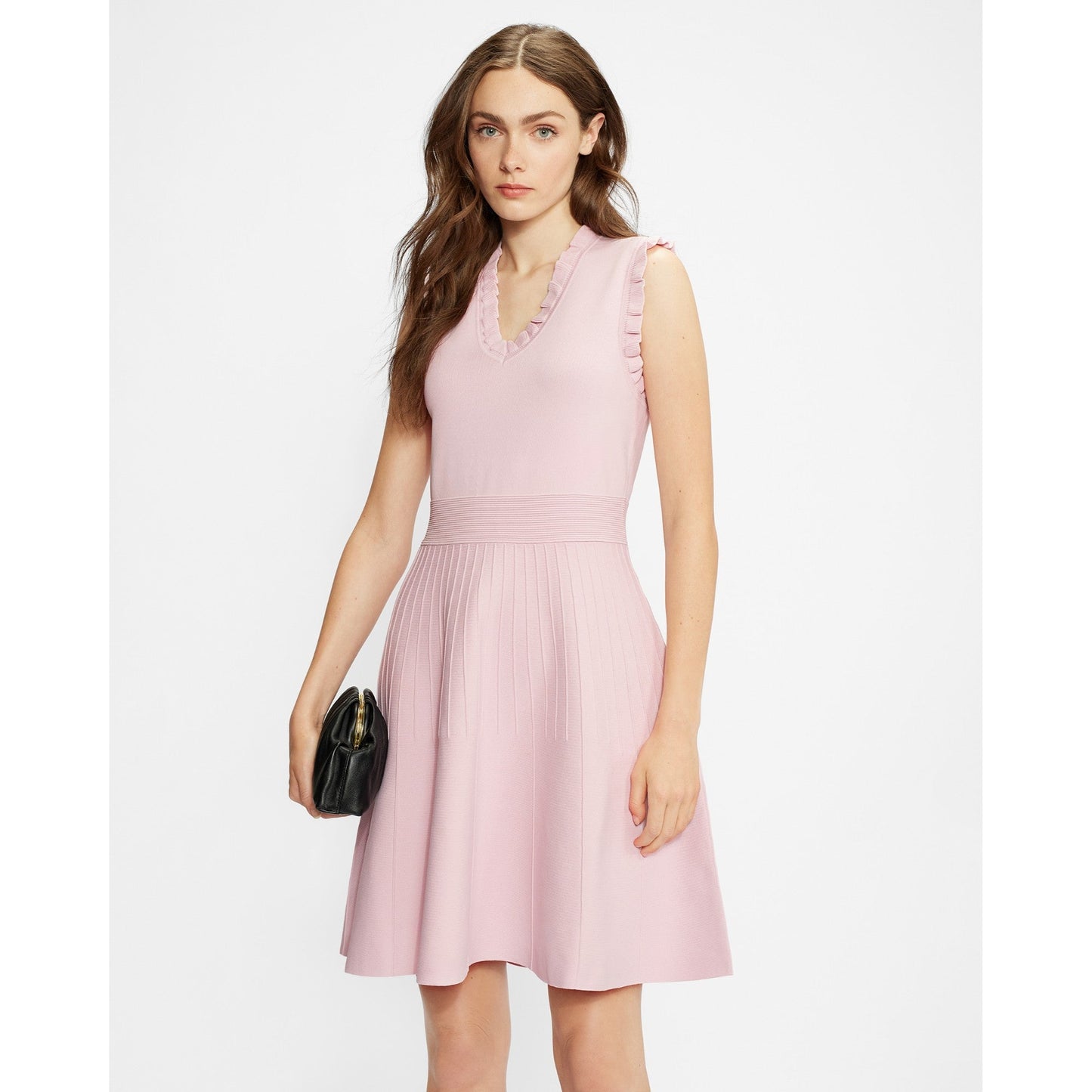 Women Riaan-Knitted Skater Dress With Frill Detail - Pink