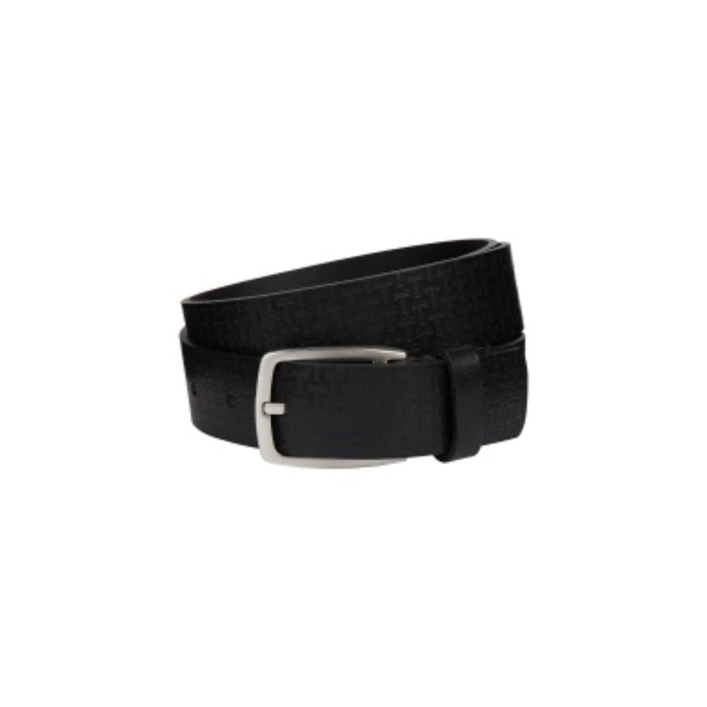 Men Barkin-Embossed Leather Belt - Black