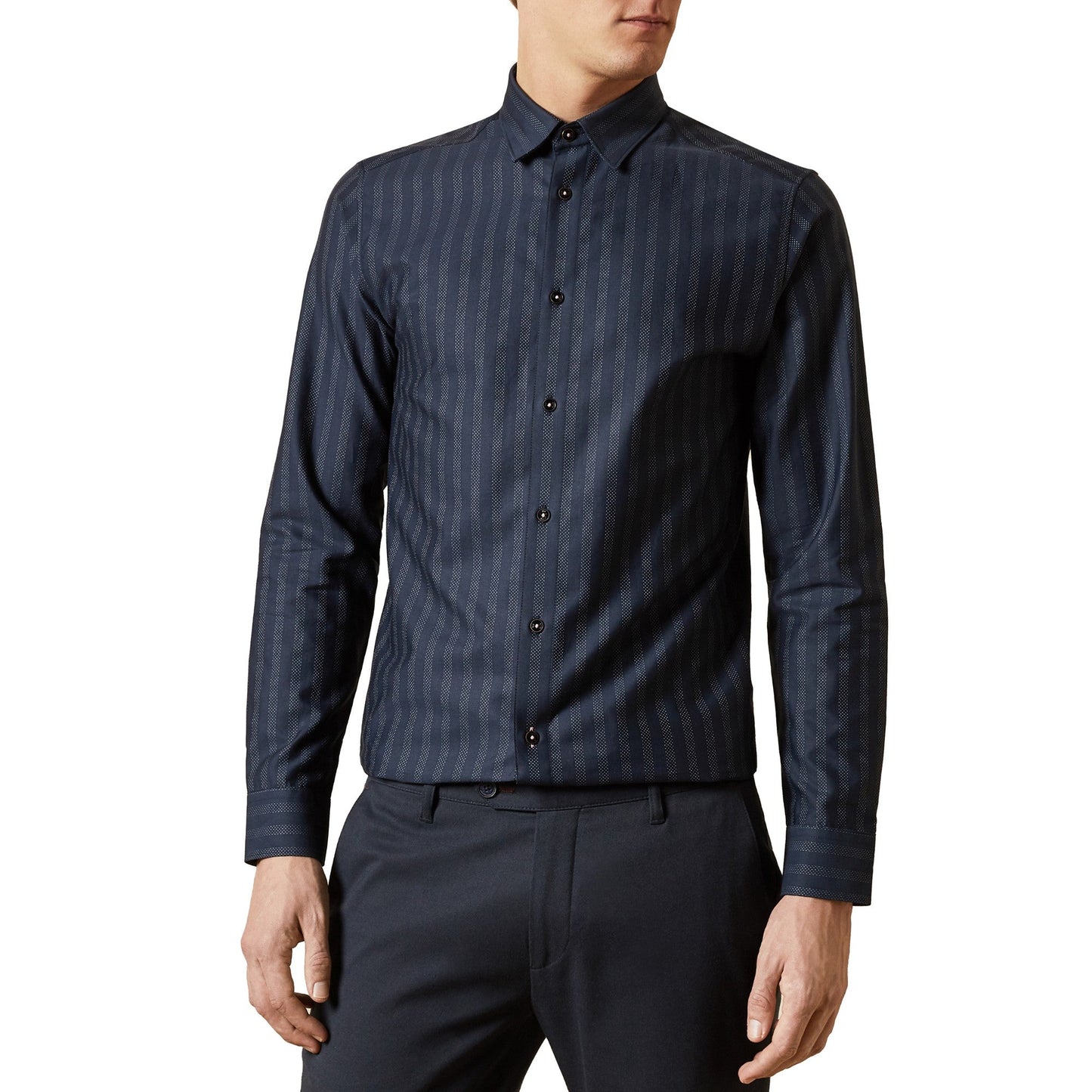 Men Hanlong-Ls Dotted Stripe Shirt - Navy