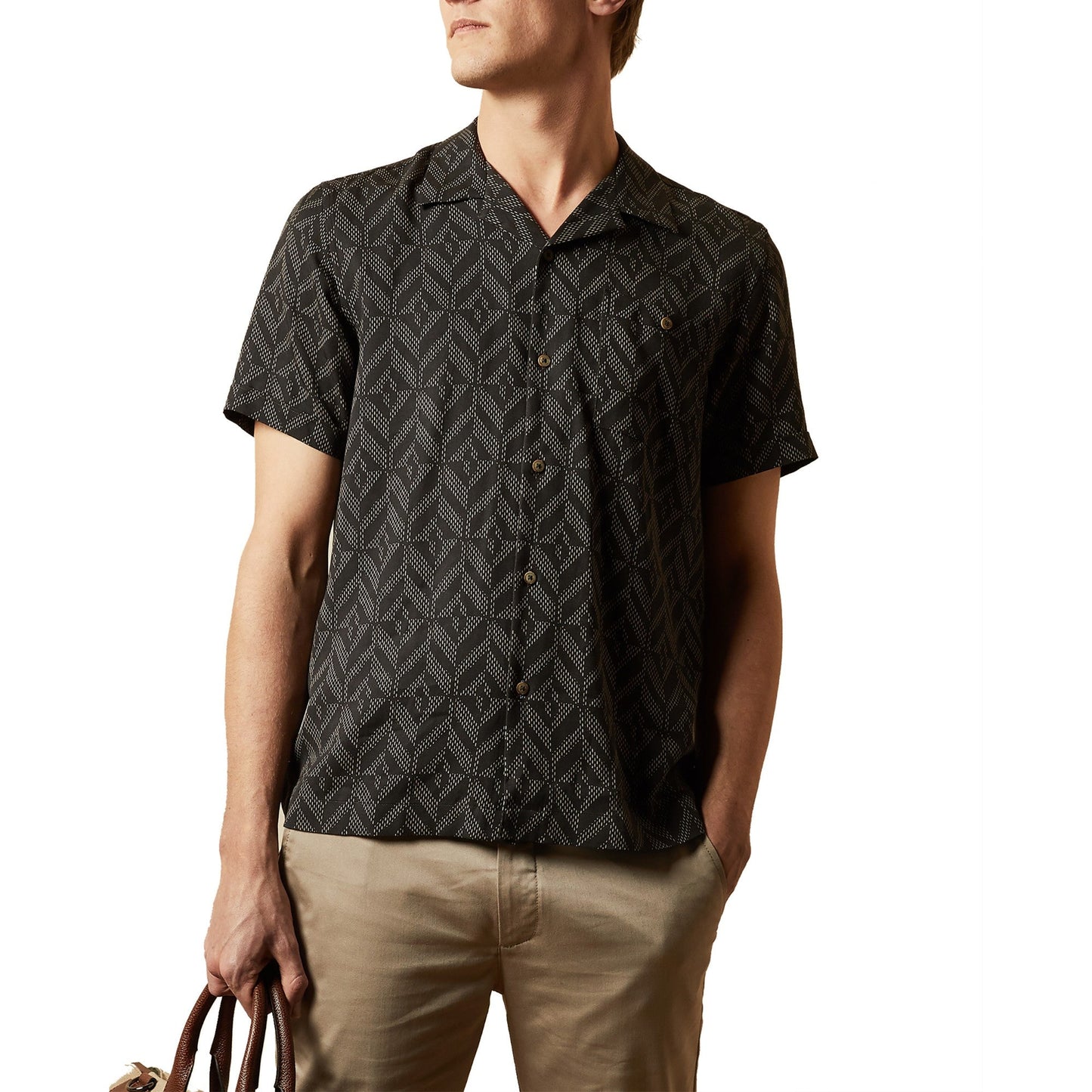 Men Snooze-Ss Large Diamond Print Shirt - Black