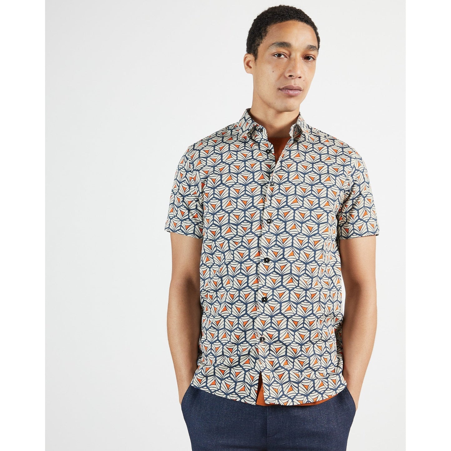 Men Bagul-Ss Geo Print Shirt - White