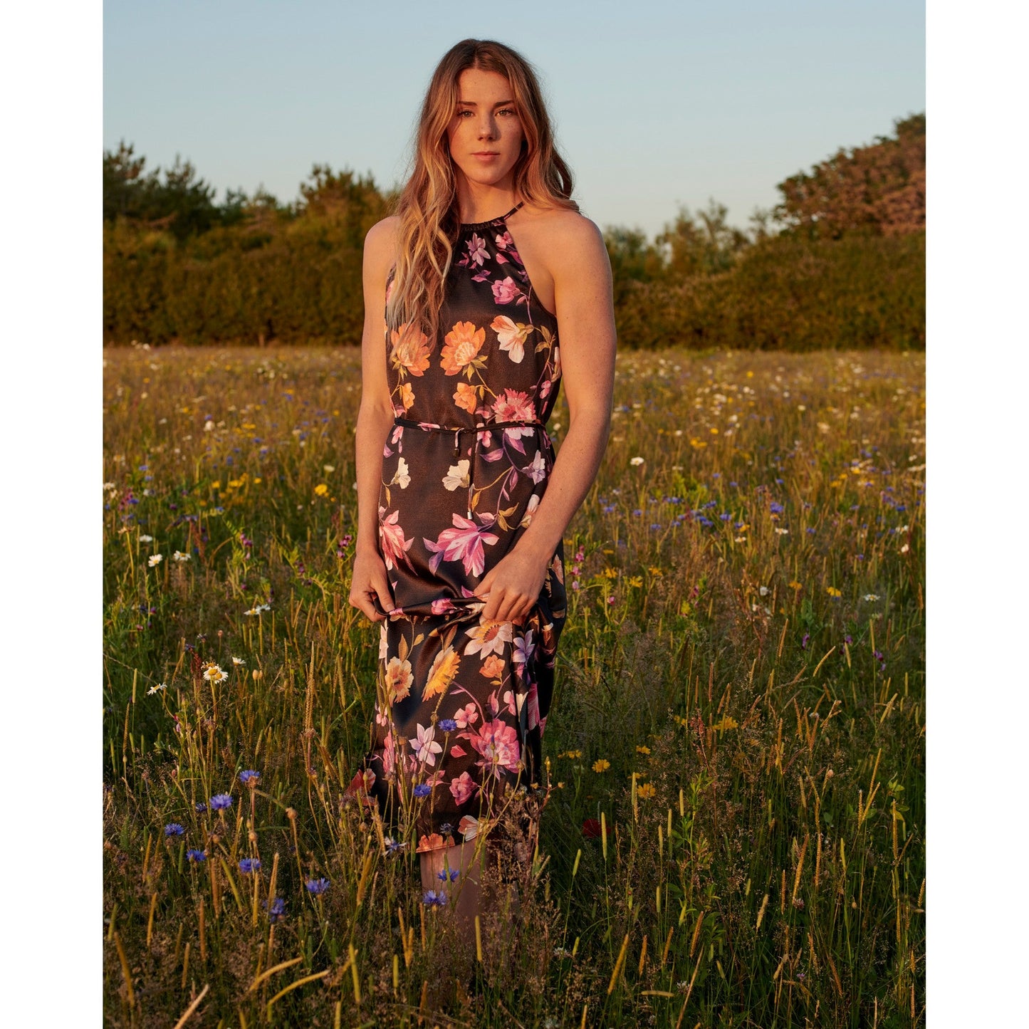 Women Megarra-Rhubarb Halterneck Midi Dress - Black