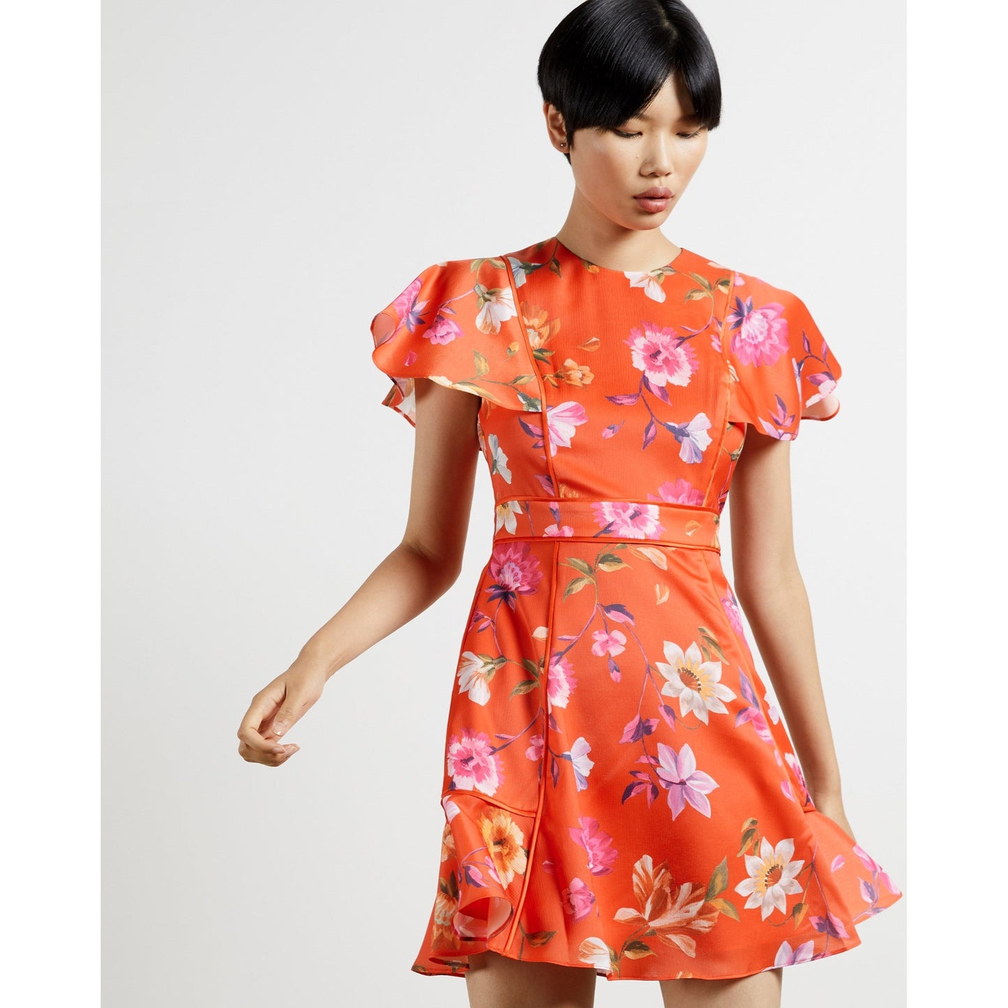 Women Mira-Rhubarb Mini Dress With Tipping Detail - Bright-Orange