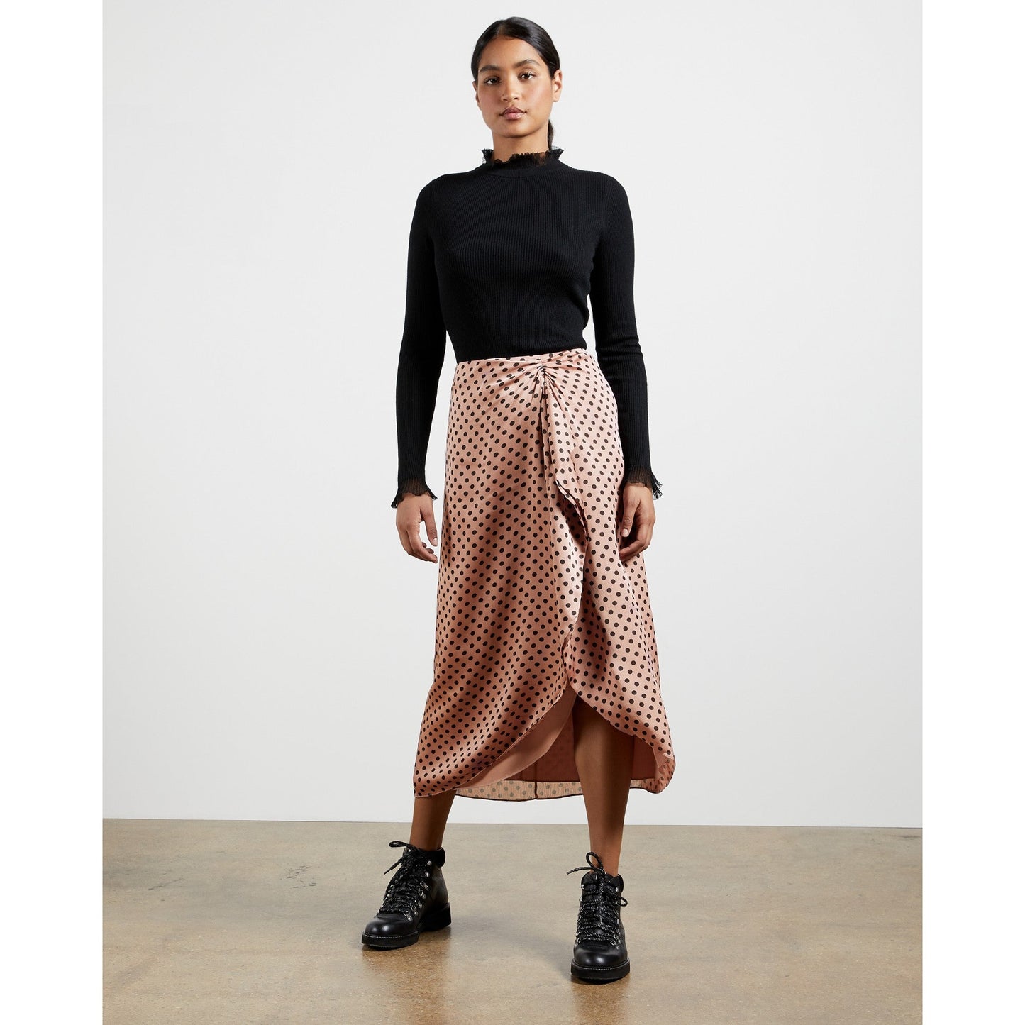 Women Savsaa-Polka Dot Ruffled Skirt - Dusky-Pink