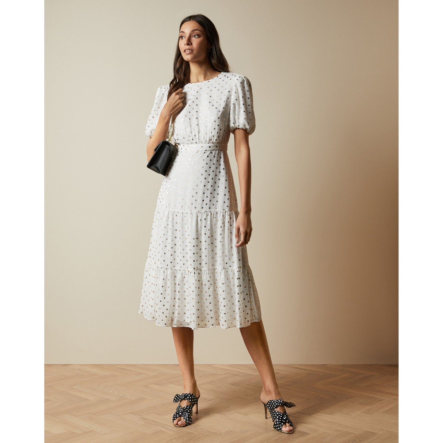 Women Mariani-Fleck Detail Tiered Midi Dress - Ivory