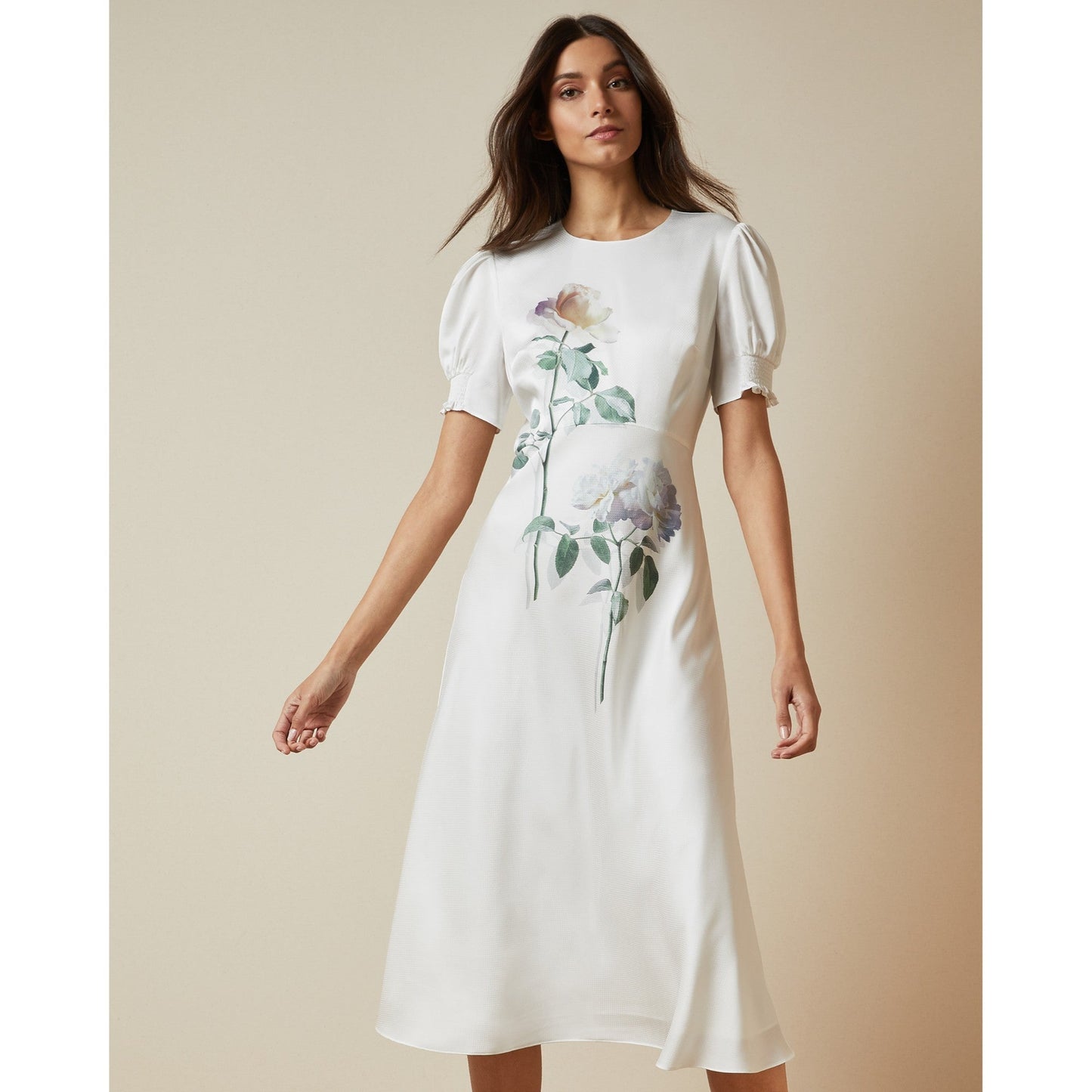 Women Fleu-Bouquet Bias Cut Tea Dress - Ivory