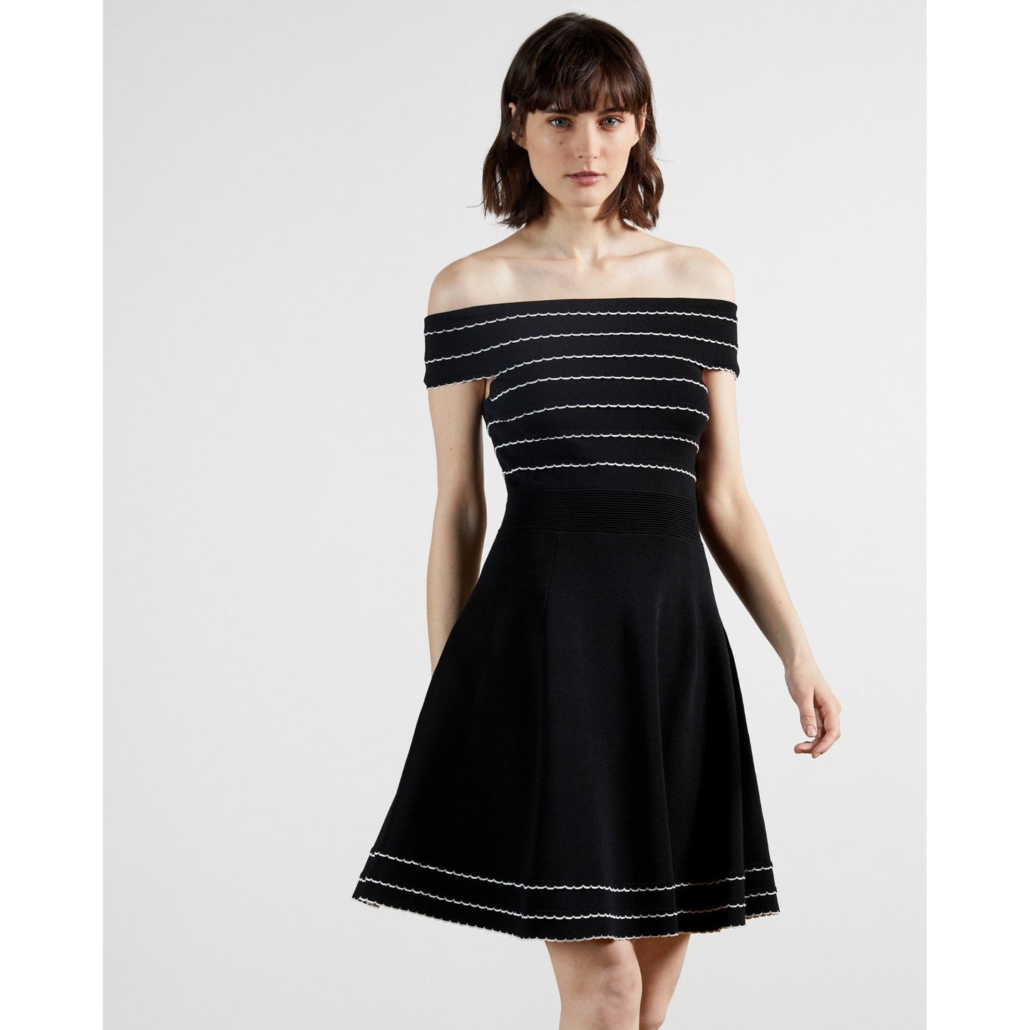 Women Maisiie-Bardot Knitted Skater Dress - Black