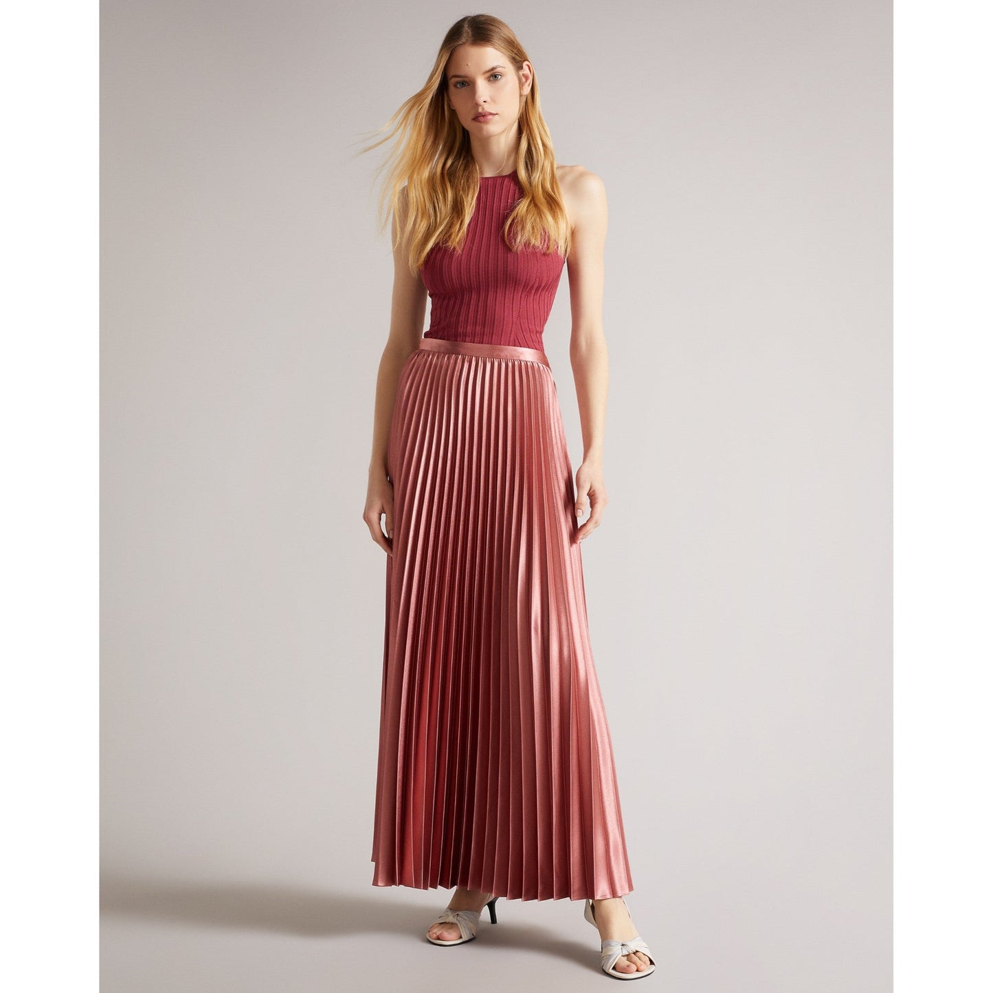Women Beninn-Pleated Satin Maxi Skirt - Pl-Pink