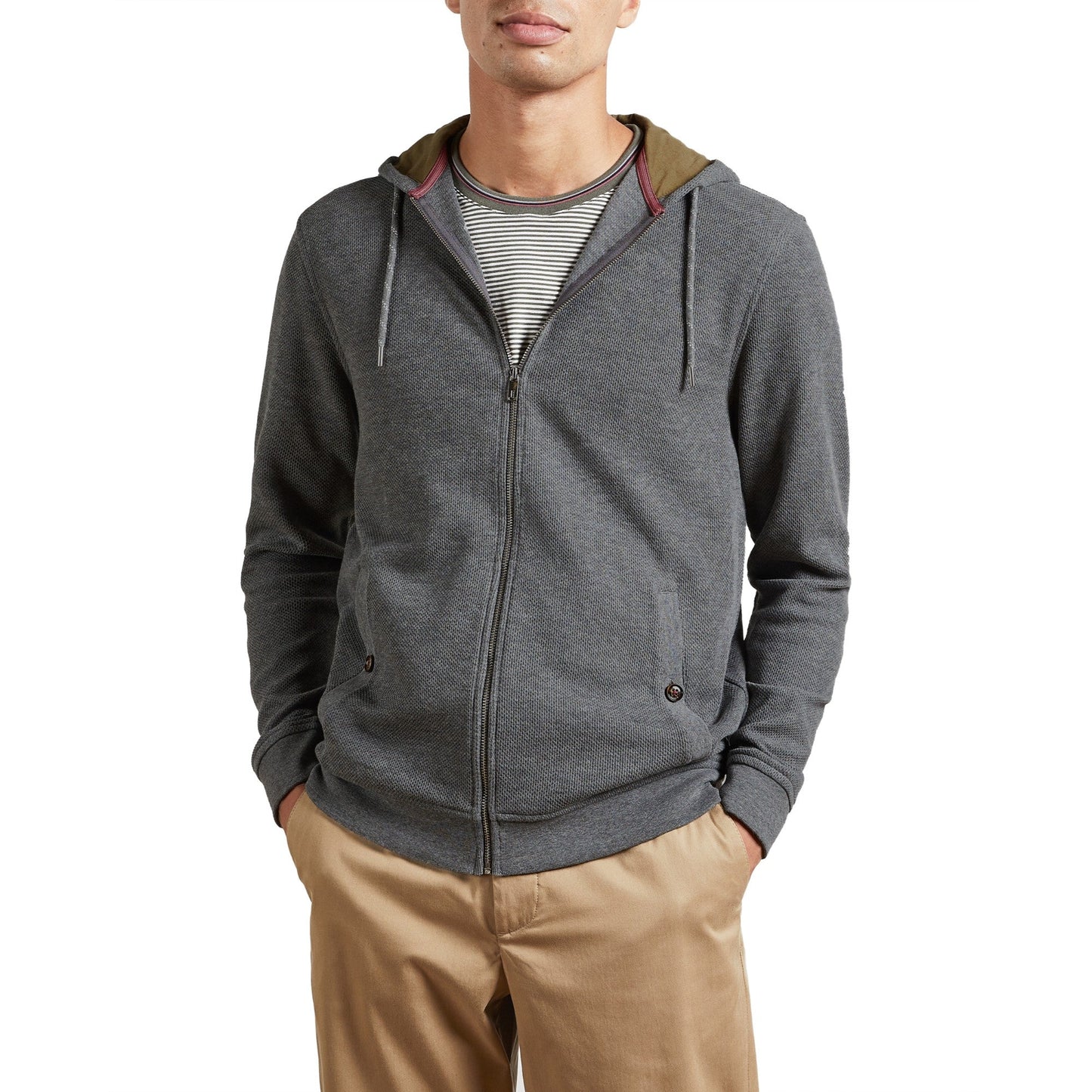 Men Hangry-Ls Zip Through Hoodie - Grey-Marl