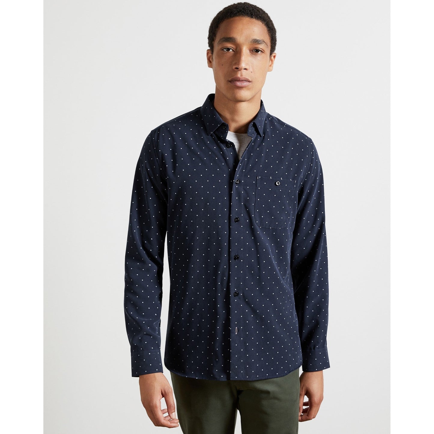 Men Polsqr-Ls Polynosic Square Print Shirt - Navy