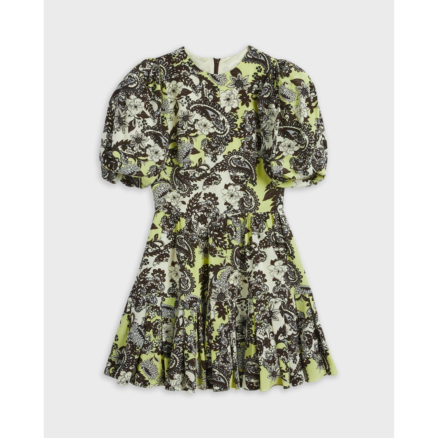 Women Remeiy-Paisley Mini Puff Sleeve Dress - Light-Yellow