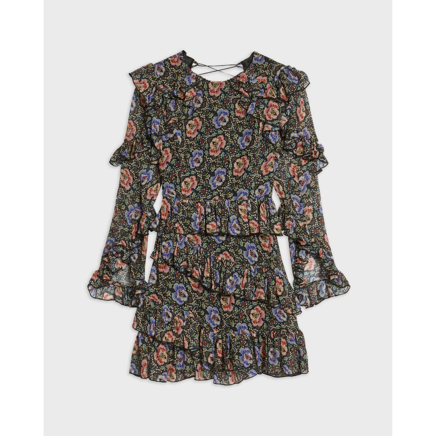 Women Peppss-Printed Long Sleeve Midi Dress - Black