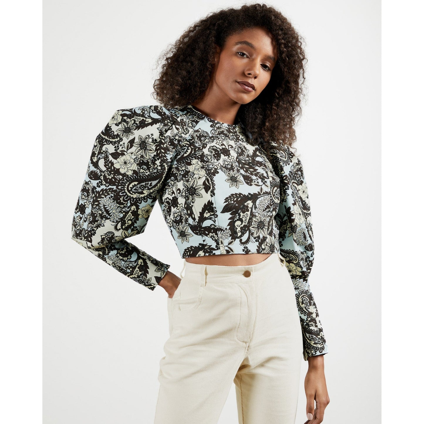 Women Anagar-Paisley Puff Sleeve Top - Blue