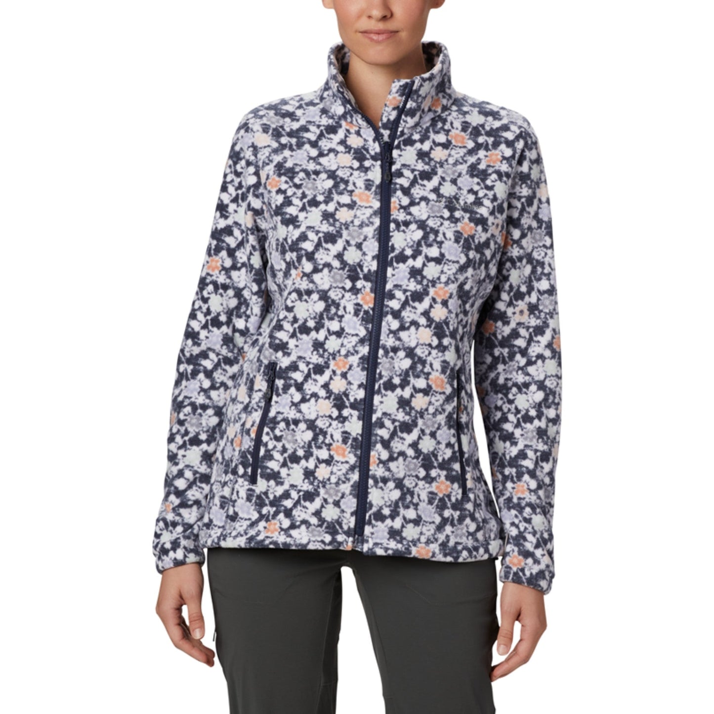 Women Loop To Pines Fleece Jacket - Nocturnal Ikat Floral Print