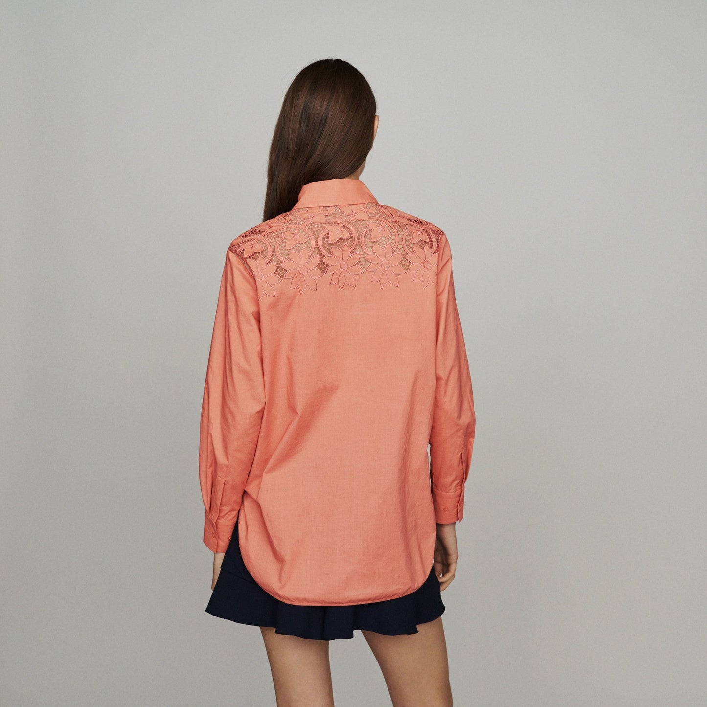 Shirt With Lace Yokes - Coral