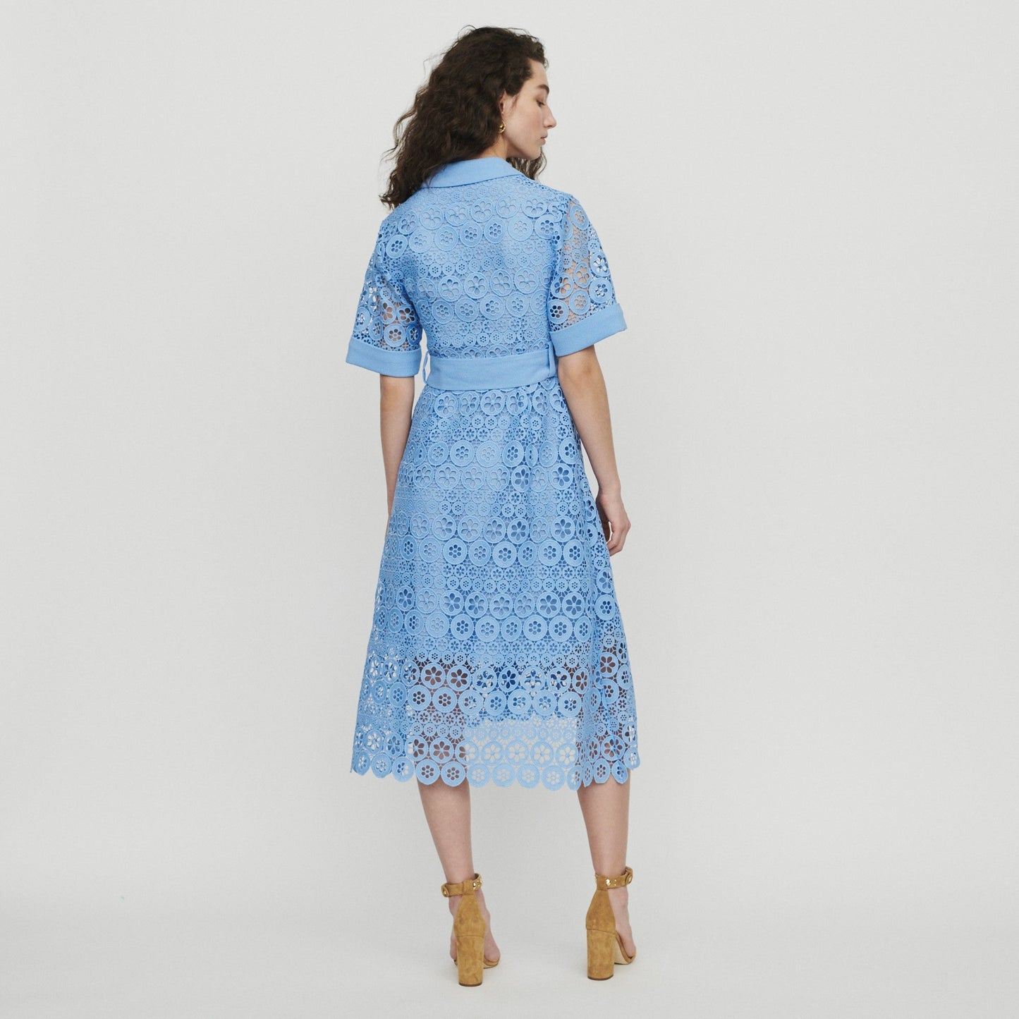 Short Sleeves Guipure Dress - Blue