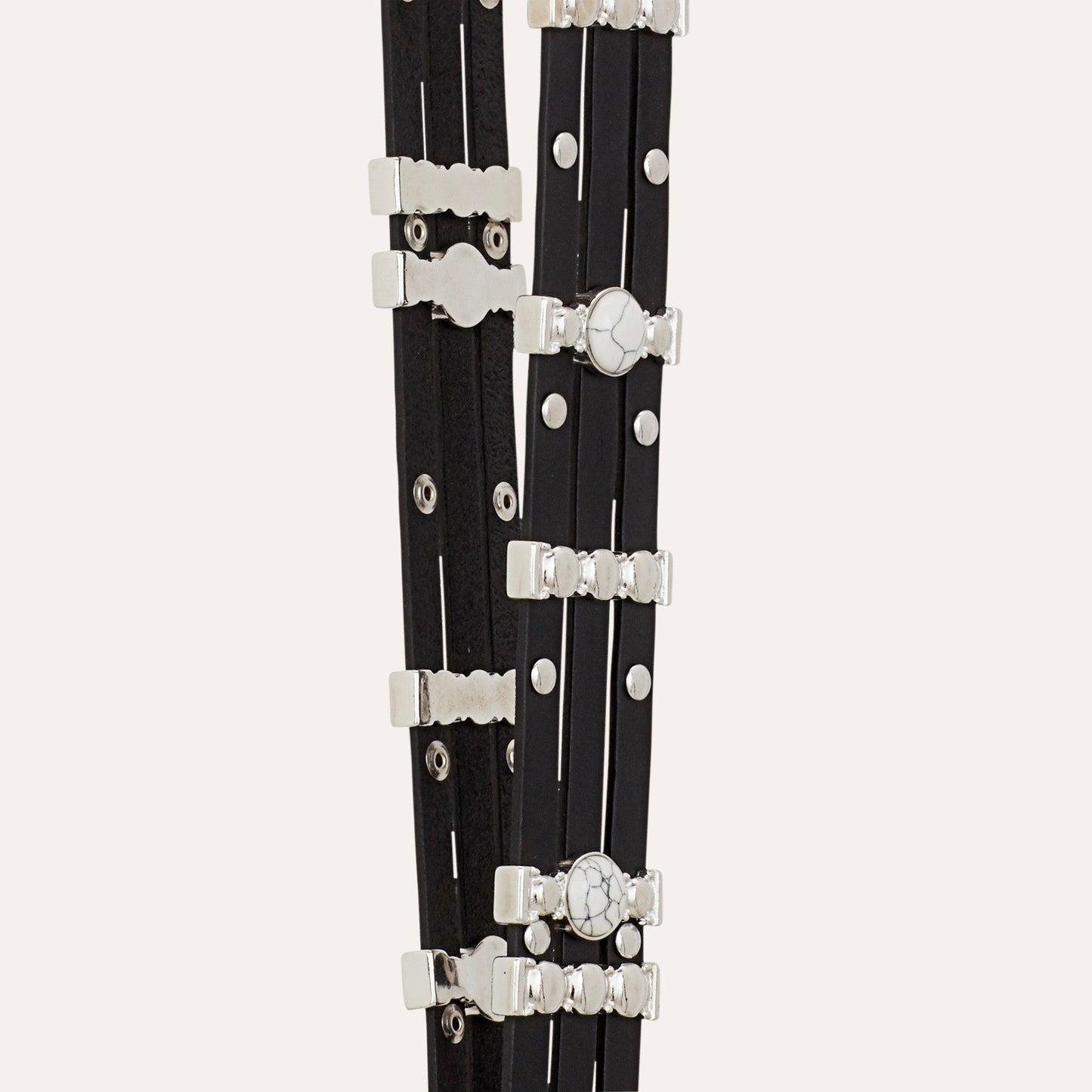 Leather Shoulder Strap With Stones - Black