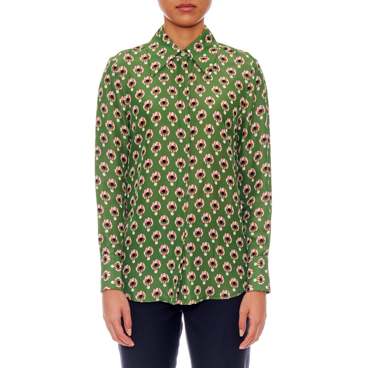 Women Montrieul Top - Button-Down Long Sleeve Blouse in Green