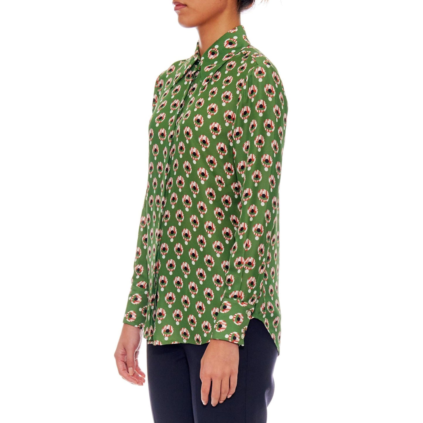 Women Montrieul Top - Button-Down Long Sleeve Blouse in Green