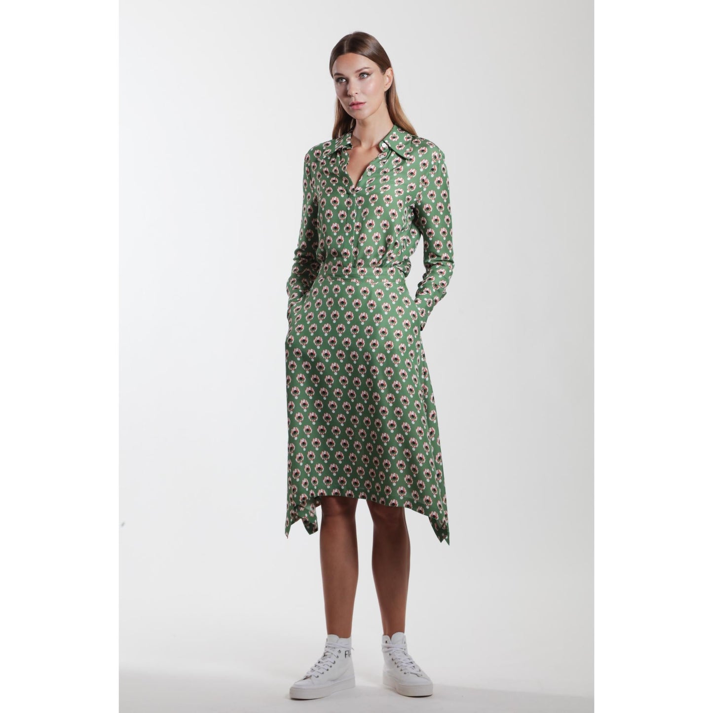 Women Montrieul Top - Button-Down Long Sleeve Blouse in Green