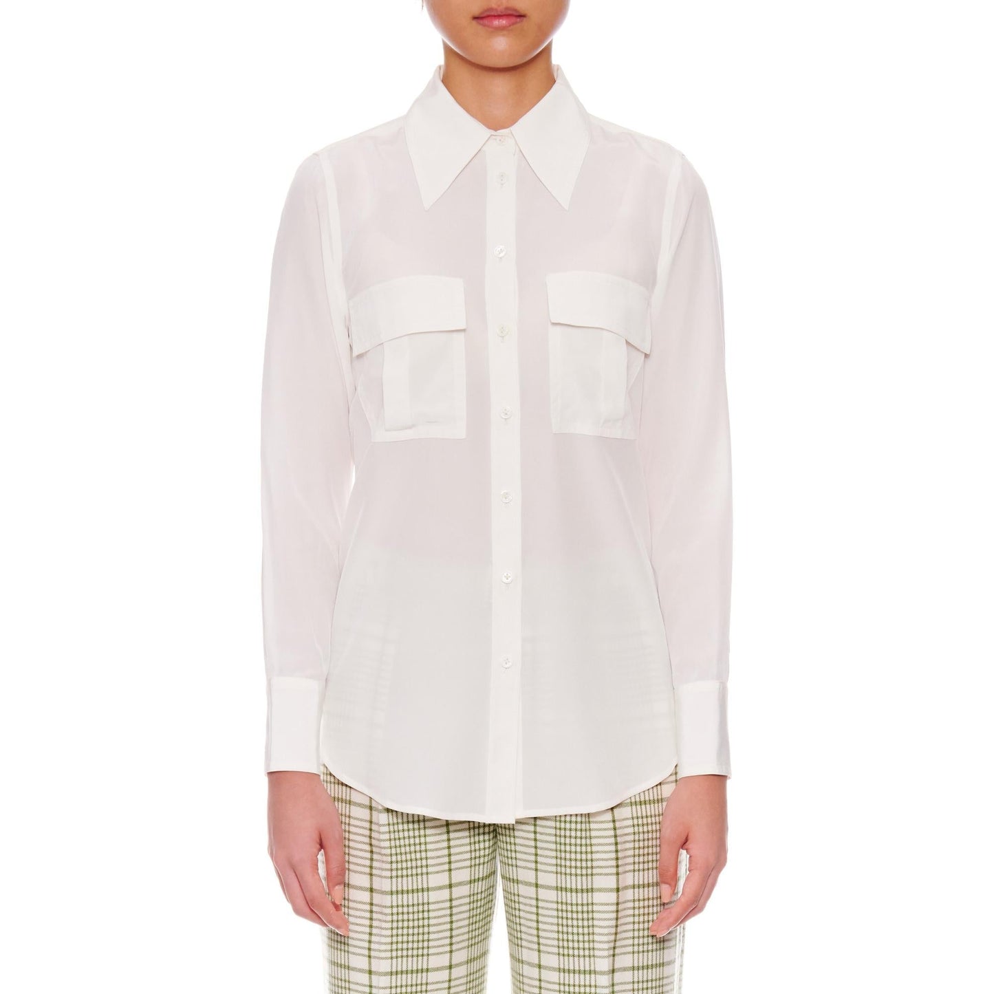Women Metz Blouse - Utility Pockets Silk Shirt in White