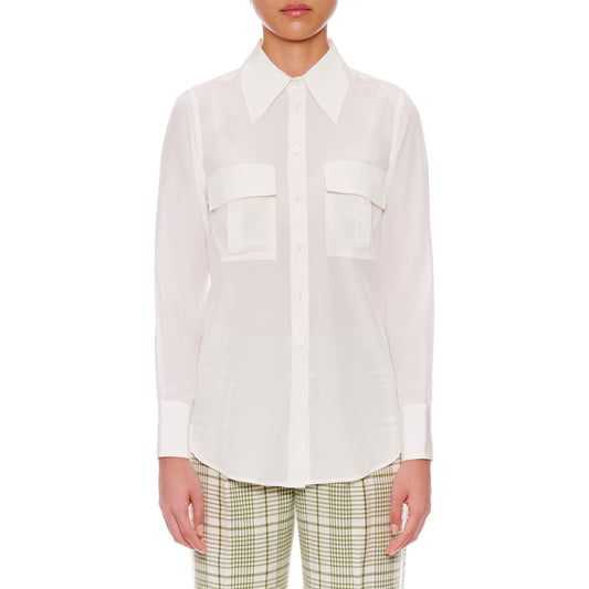 Women Metz Blouse - Utility Pockets Silk Shirt in White