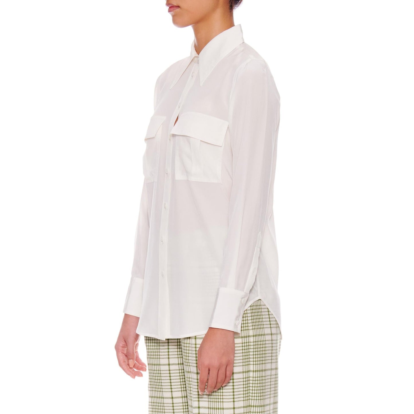 Women Metz Blouse - Utility Pockets Silk Shirt in White