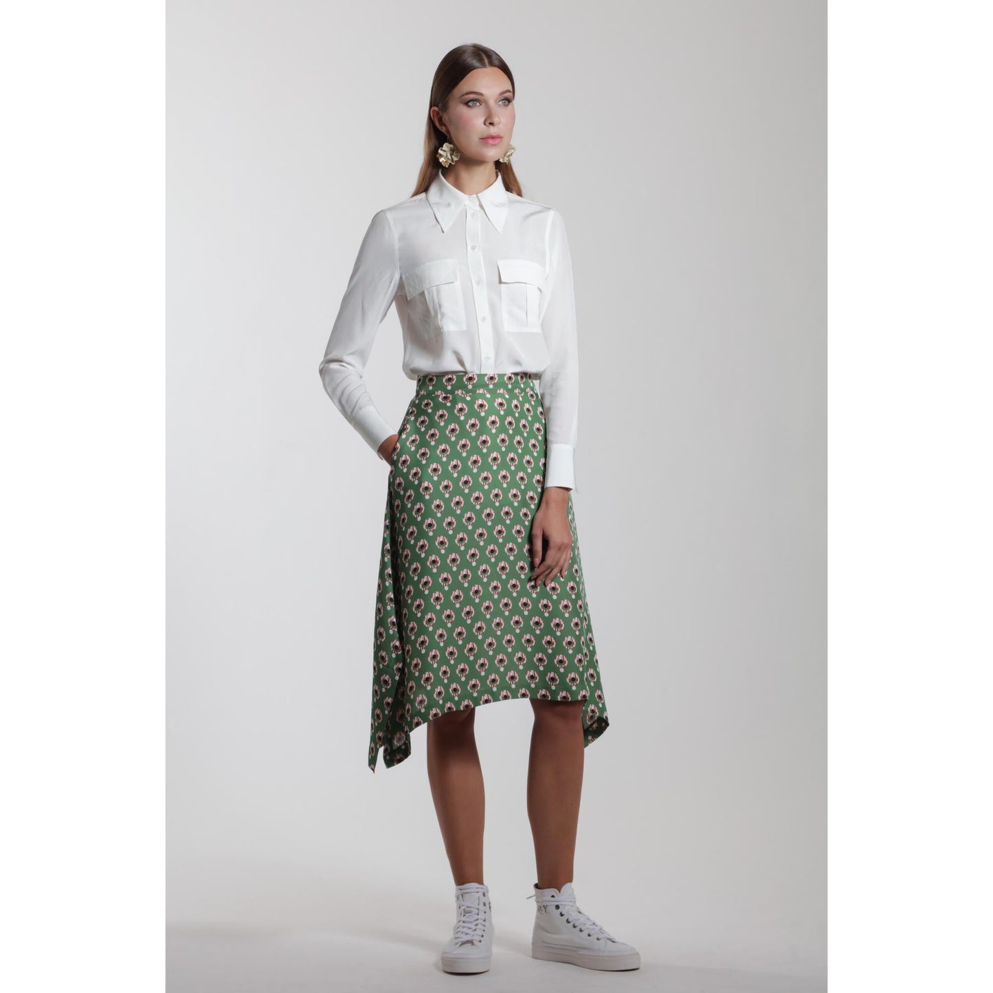 Women Metz Blouse - Utility Pockets Silk Shirt in White