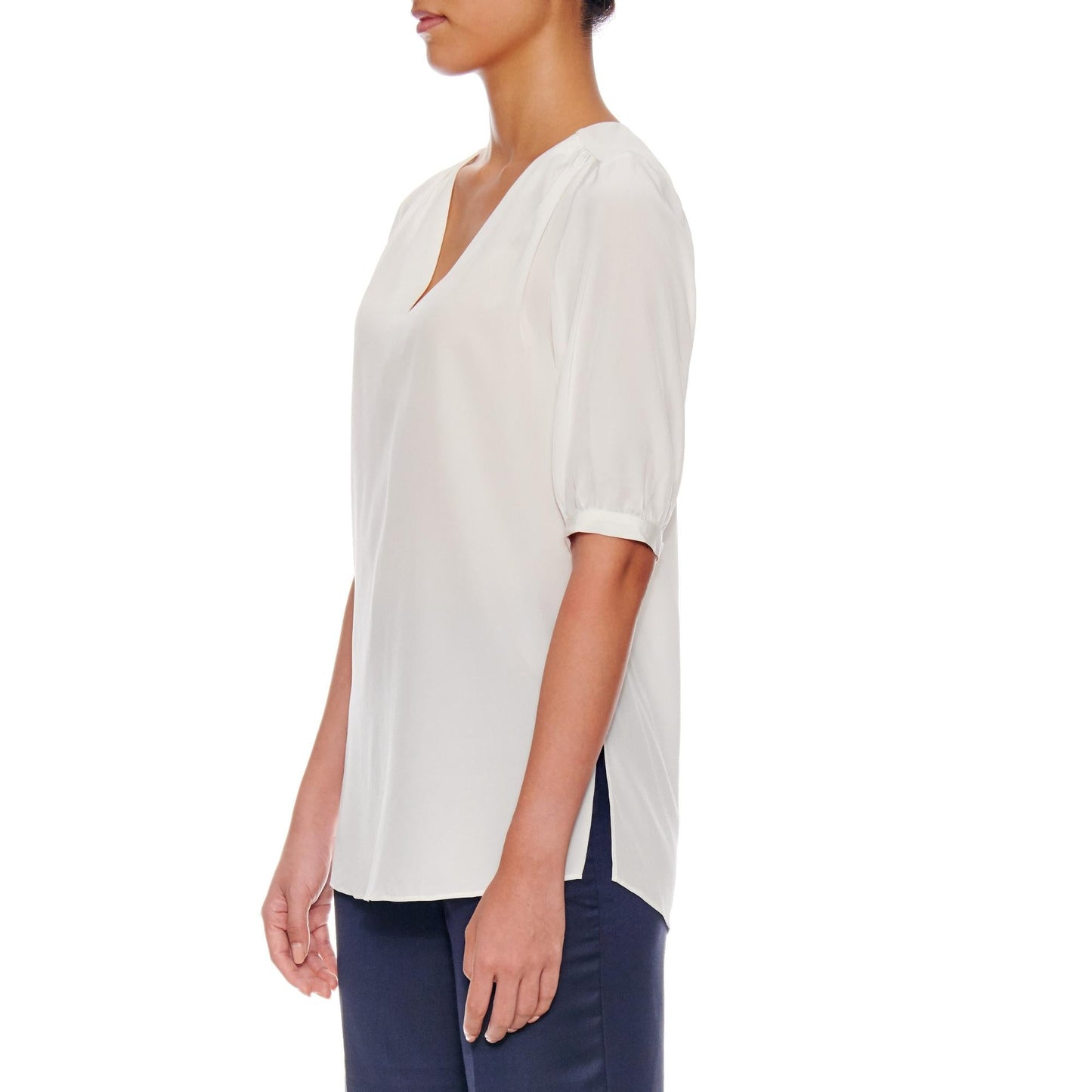 Women Cannes Blouse - Relaxed Fit V-Neck Silk Crepe Blouse - White