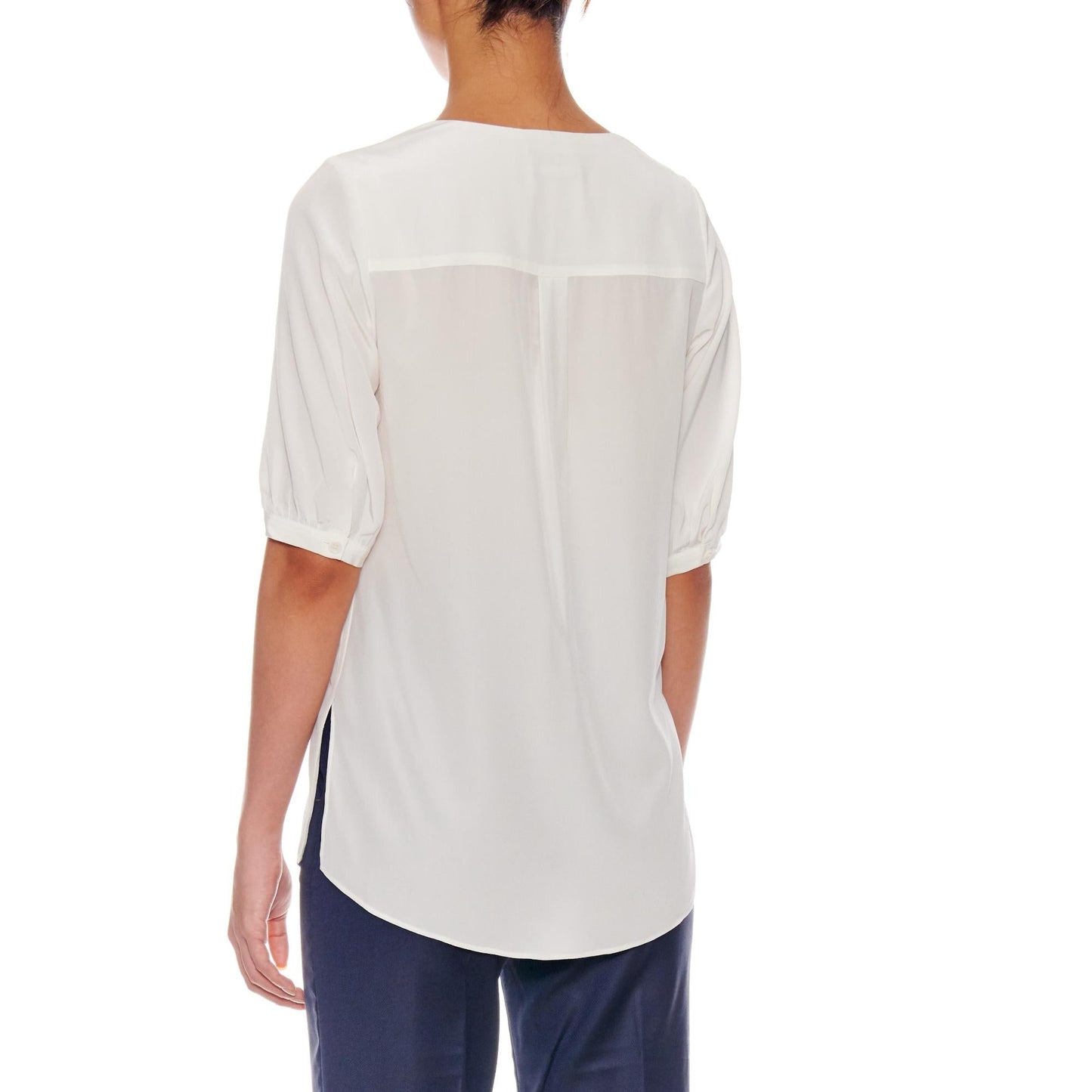 Women Cannes Blouse - Relaxed Fit V-Neck Silk Crepe Blouse - White