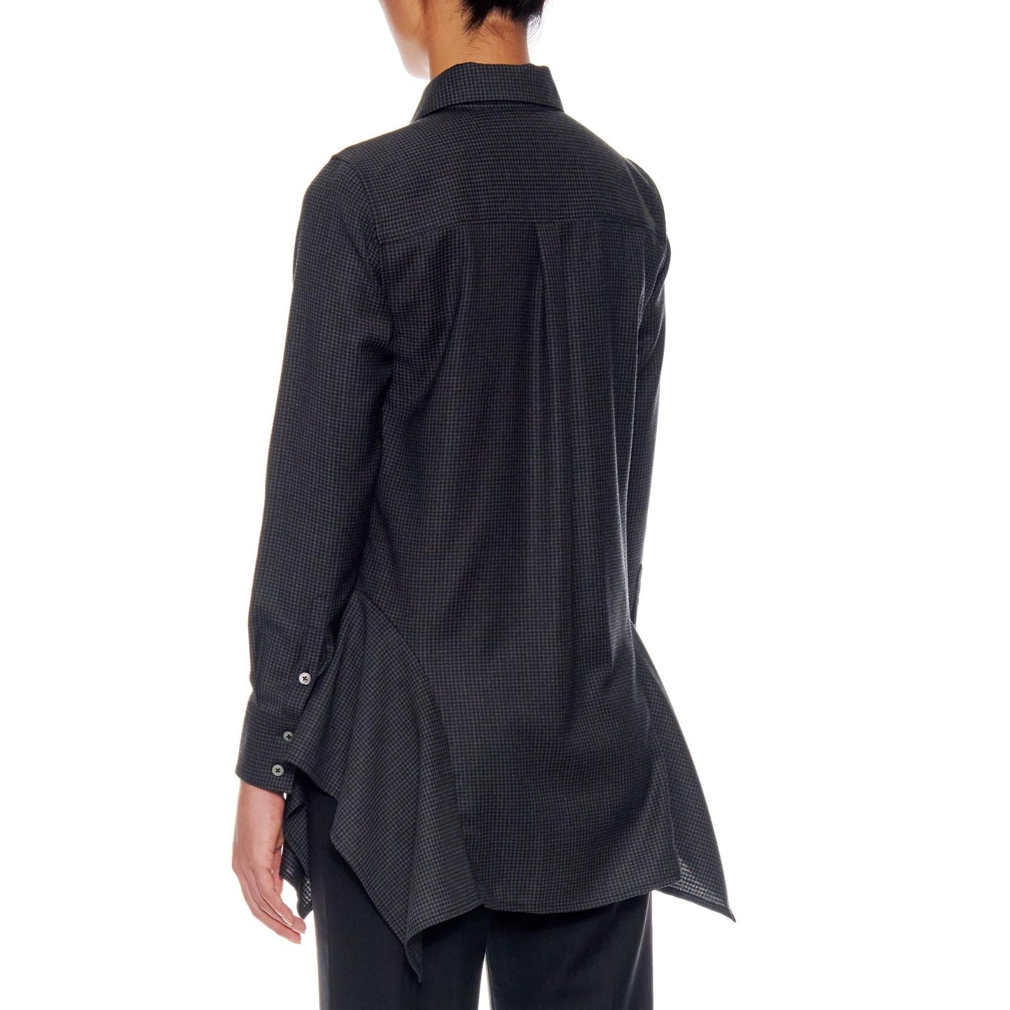 Women Tulle Blouse - Button-Up Blouse With A Side Drapes - Black/Grey