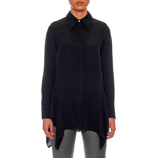 Women Tulle Blouse - Button-Up Blouse With A Side Drapes in Ash Black