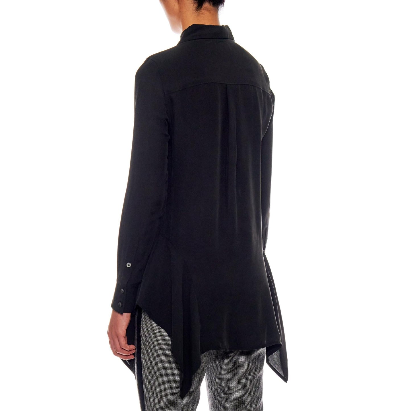 Women Tulle Blouse - Button-Up Blouse With A Side Drapes in Ash Black