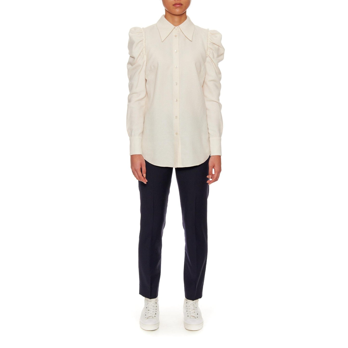 Women Nancy Blouse - Leg Of Mutton Long Sleeve Blouse - White