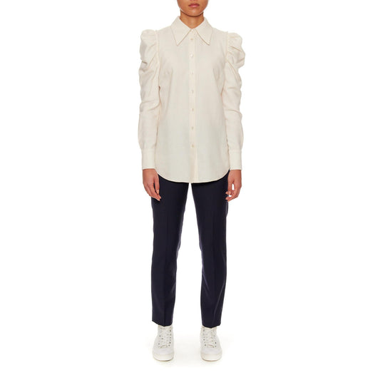 Women Nancy Blouse - Leg Of Mutton Long Sleeve Blouse - White