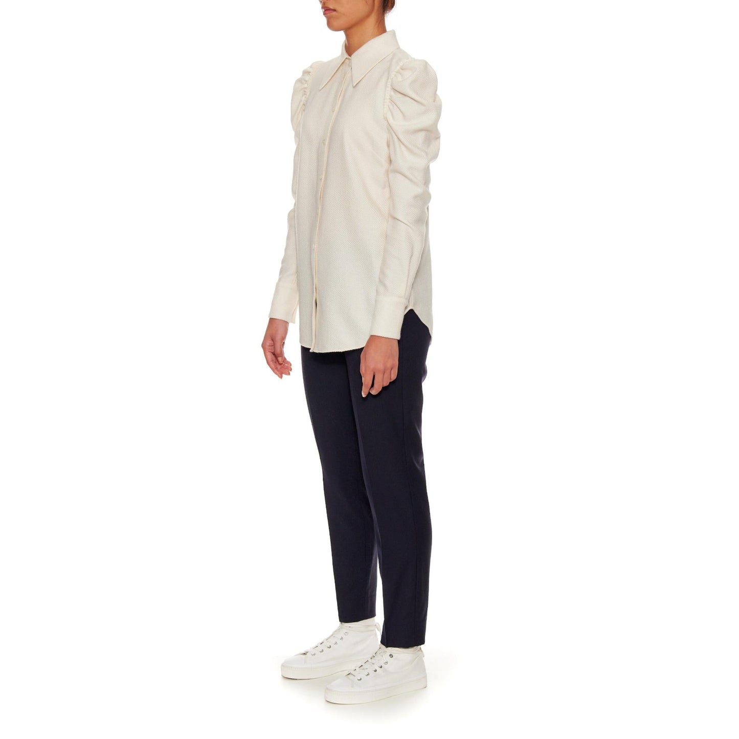 Women Nancy Blouse - Leg Of Mutton Long Sleeve Blouse - White
