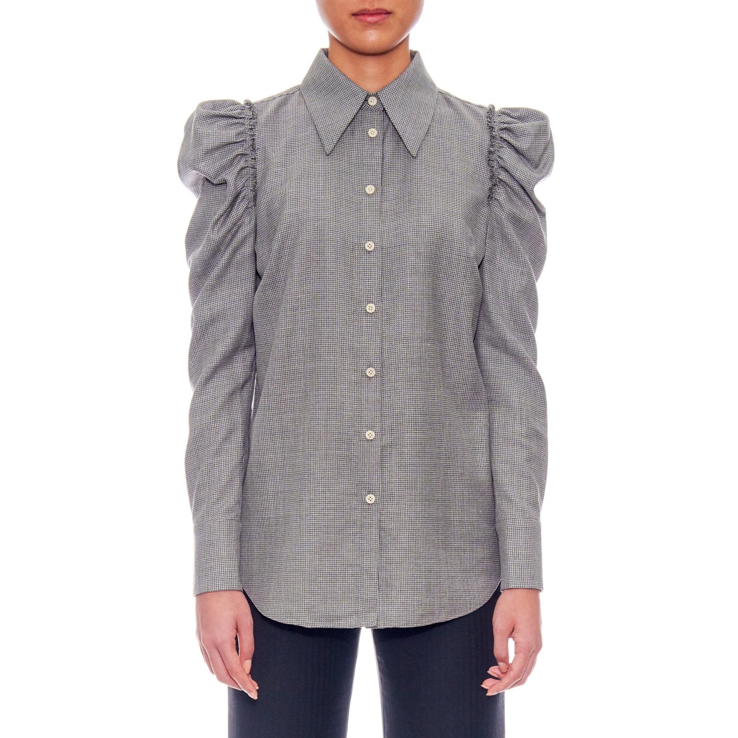 Women Nancy Blouse - Leg Of Mutton Long Sleeve Blouse - Grey