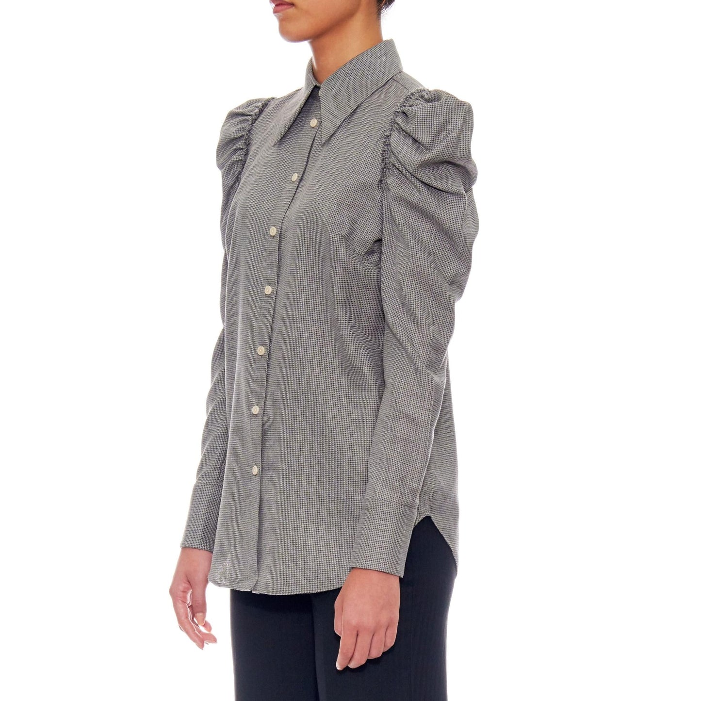 Women Nancy Blouse - Leg Of Mutton Long Sleeve Blouse - Grey