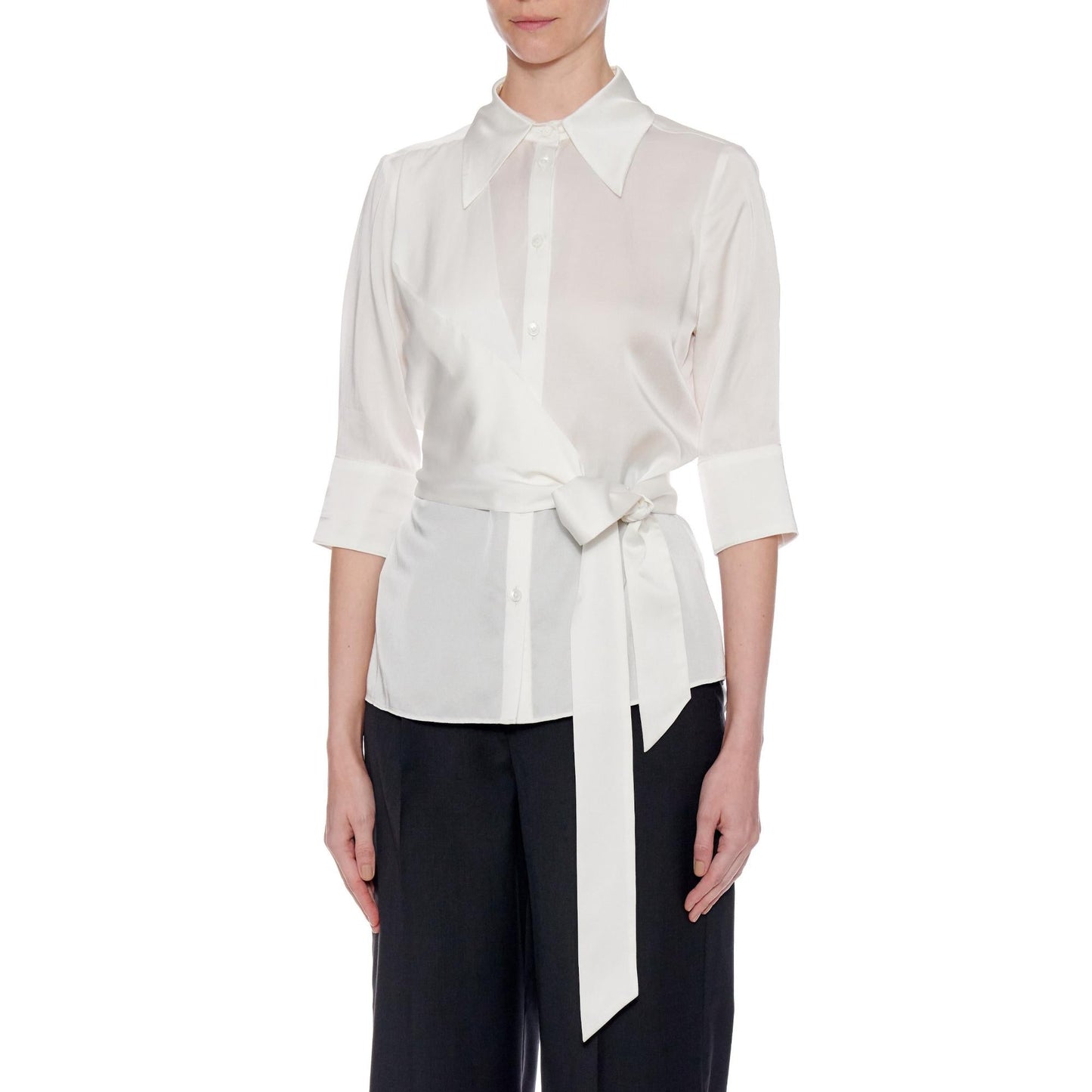 Women Girona-Salt Shirt - Short Sleeve Button-Down Wrap Blouse in White