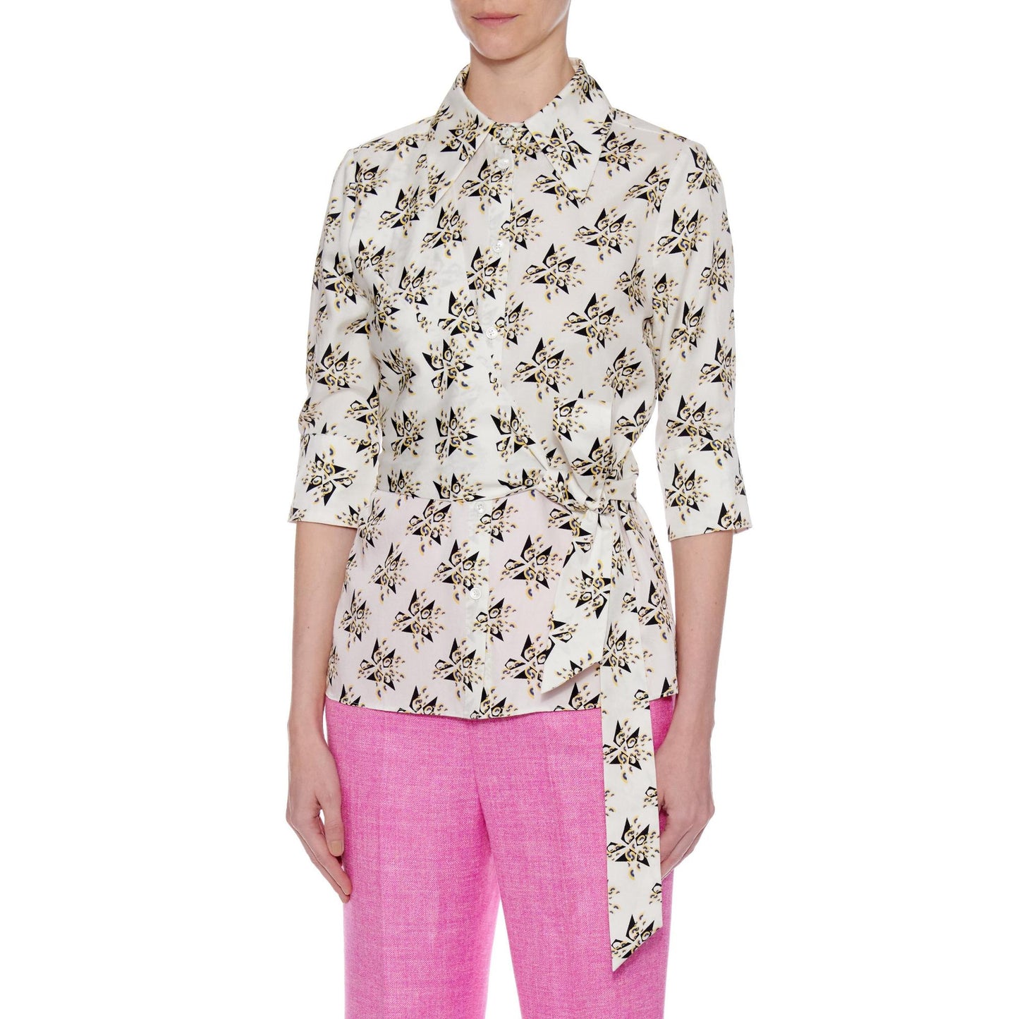 Women Girona-Salt Blouser - Short Sleeve Button-Down Wrap Blouse in A Print - Print Yellow