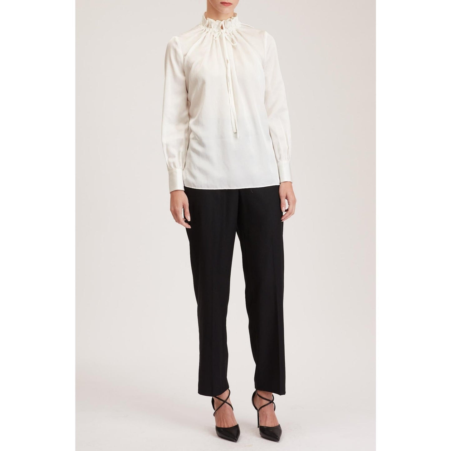 Women Leeds Blouse - Gathered Neckline Silk Blouse in White