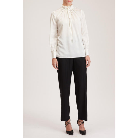 Women Leeds Blouse - Gathered Neckline Silk Blouse in White