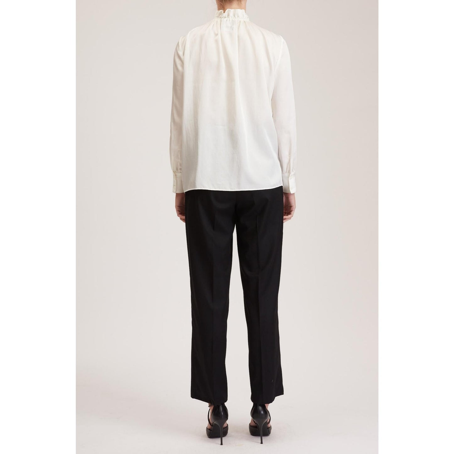 Women Leeds Blouse - Gathered Neckline Silk Blouse in White