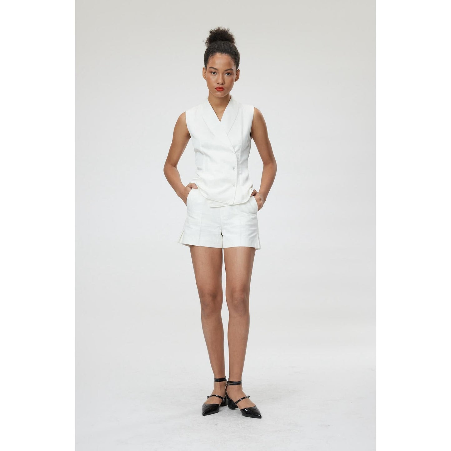 Women Revenna Blouse - Double Breasted Tailored Waistcoat in White