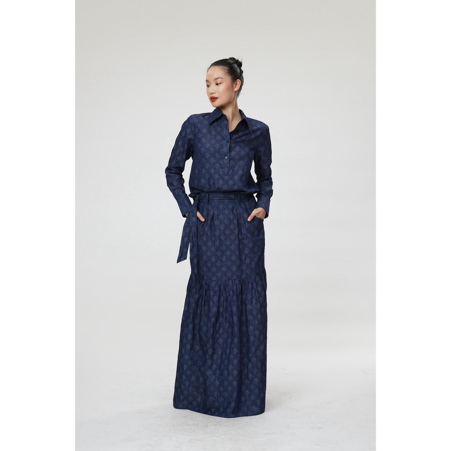 Women Pesaro Blouse - Long Sleeve Popover Shirt in Navy