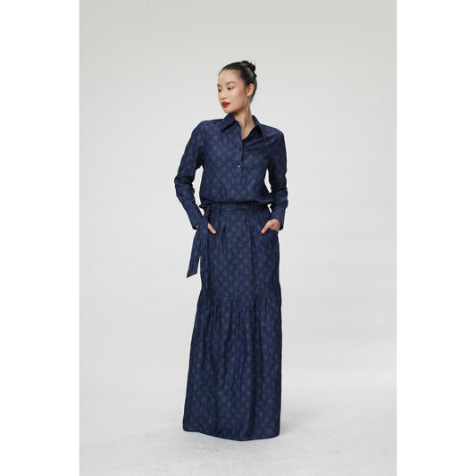 Women Pesaro Blouse - Long Sleeve Popover Shirt in Navy