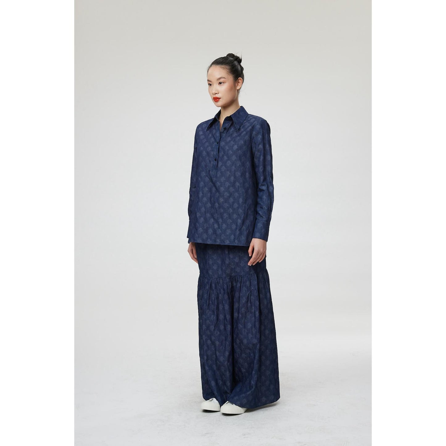 Women Pesaro Blouse - Long Sleeve Popover Shirt in Navy