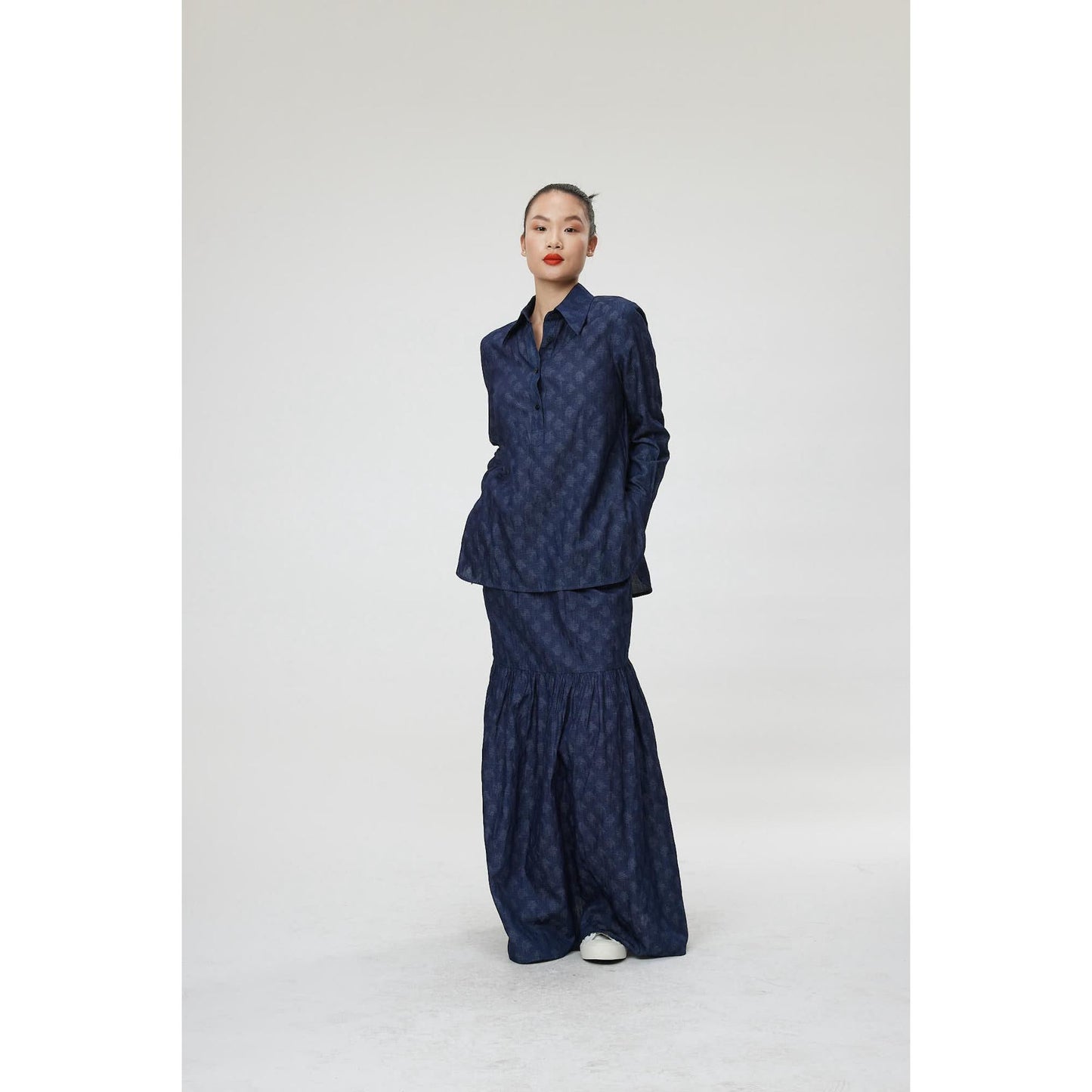 Women Pesaro Blouse - Long Sleeve Popover Shirt in Navy